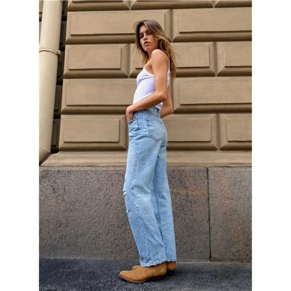 Denim Forum | Joni High Rise Loose Jeans Size 23 Distressed Light Wash Aritzia - Picture 2 of 12